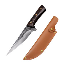 (A-With Cover) Chefs Knife, Handmade Forged Kitchen Knives High Carbon Steel Cooking Knife with Leather Sheath and Full Tang Wenge Wood Handle for Home, BBQ