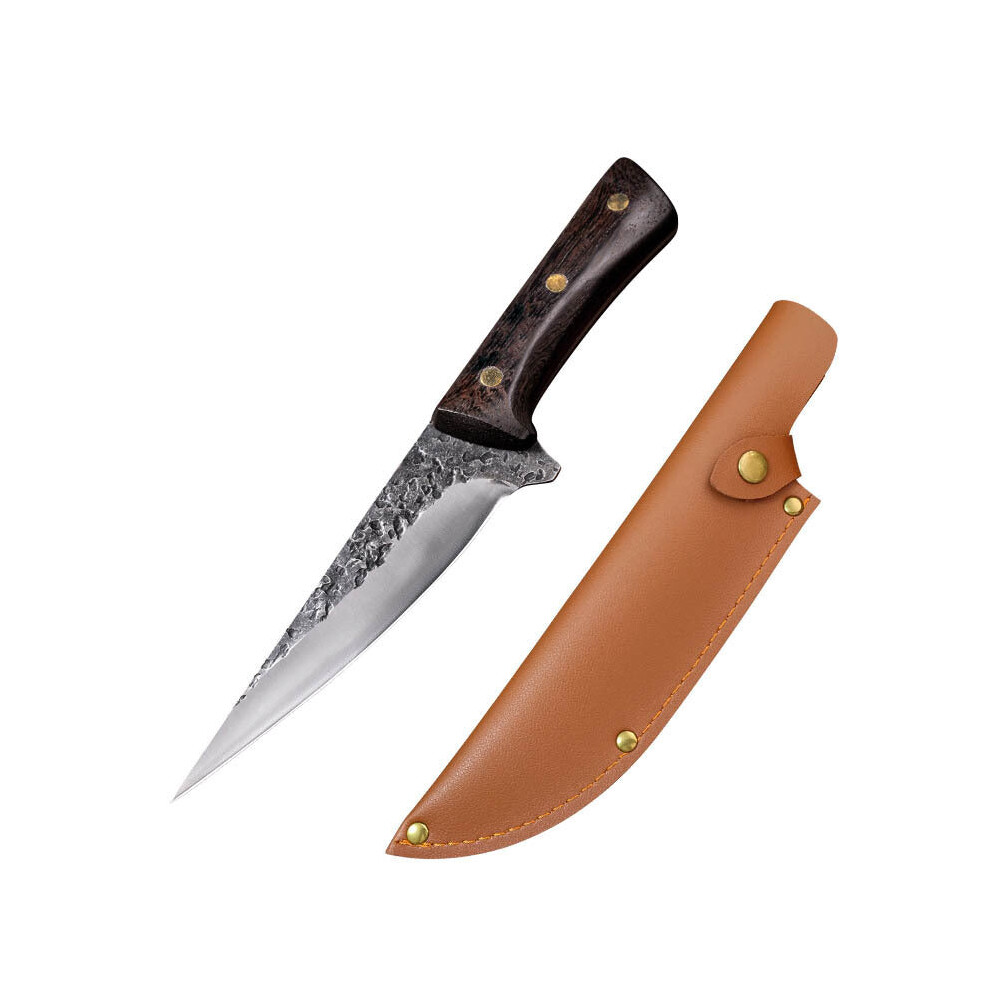 Philalife (A-With Cover) Chefs Knife, Handmade Forged Kitchen Knives High Carbon Steel Cooking Knife With Leather Sheath And Full Tang Wenge Wood Handle For Hom