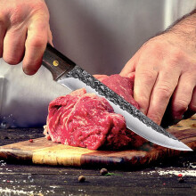 (C) Chefs Knife, Handmade Forged Kitchen Knives High Carbon Steel Cooking Knife with Leather Sheath and Full Tang Wenge Wood Handle for Home, BBQ