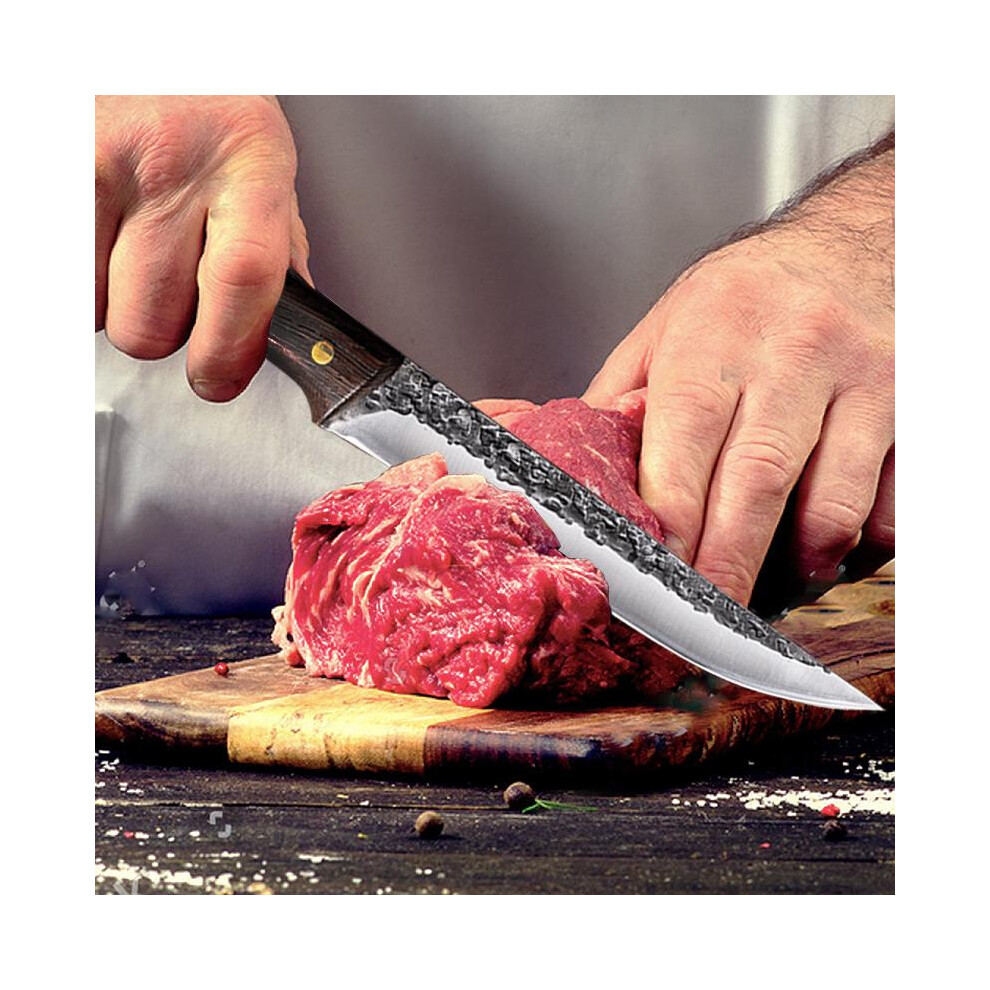 Philalife (C) Chefs Knife, Handmade Forged Kitchen Knives High Carbon Steel Cooking Knife With Leather Sheath And Full Tang Wenge Wood Handle For Home, Bbq