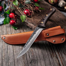 (B-With Cover) Chefs Knife, Handmade Forged Kitchen Knives High Carbon Steel Cooking Knife with Leather Sheath and Full Tang Wenge Wood Handle for Home, BBQ