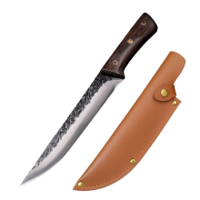 (C-With Cover) Chefs Knife, Handmade Forged Kitchen Knives High Carbon Steel Cooking Knife with Leather Sheath and Full Tang Wenge Wood Handle for Home, BBQ
