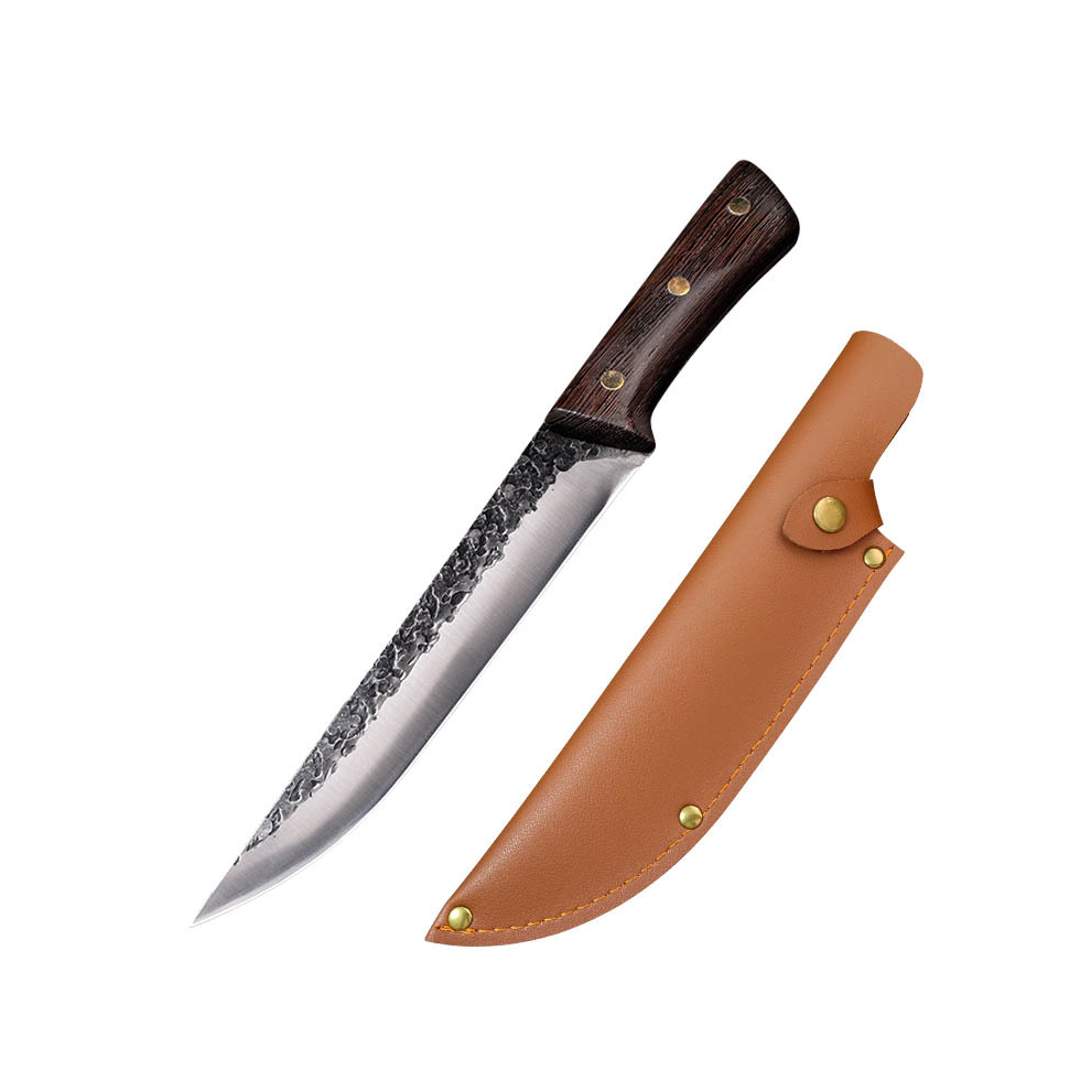 Philalife (C-With Cover) Chefs Knife, Handmade Forged Kitchen Knives High Carbon Steel Cooking Knife With Leather Sheath And Full Tang Wenge Wood Handle For Hom