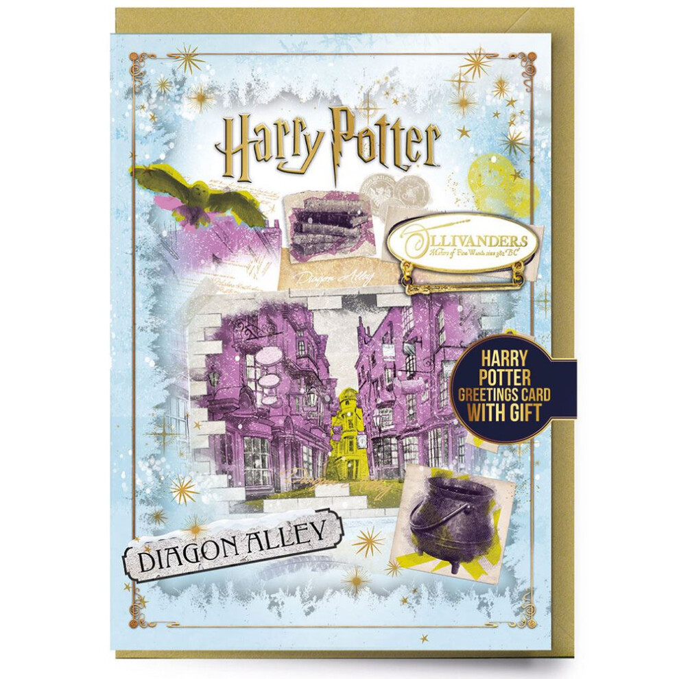 New Harry Potter Diagon Alley Greetings Card With Badge Tm-06065