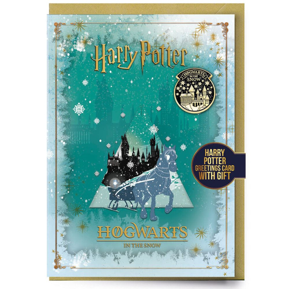 New Harry Potter Hogwarts Winter Greetings Card With Badge Tm-06066
