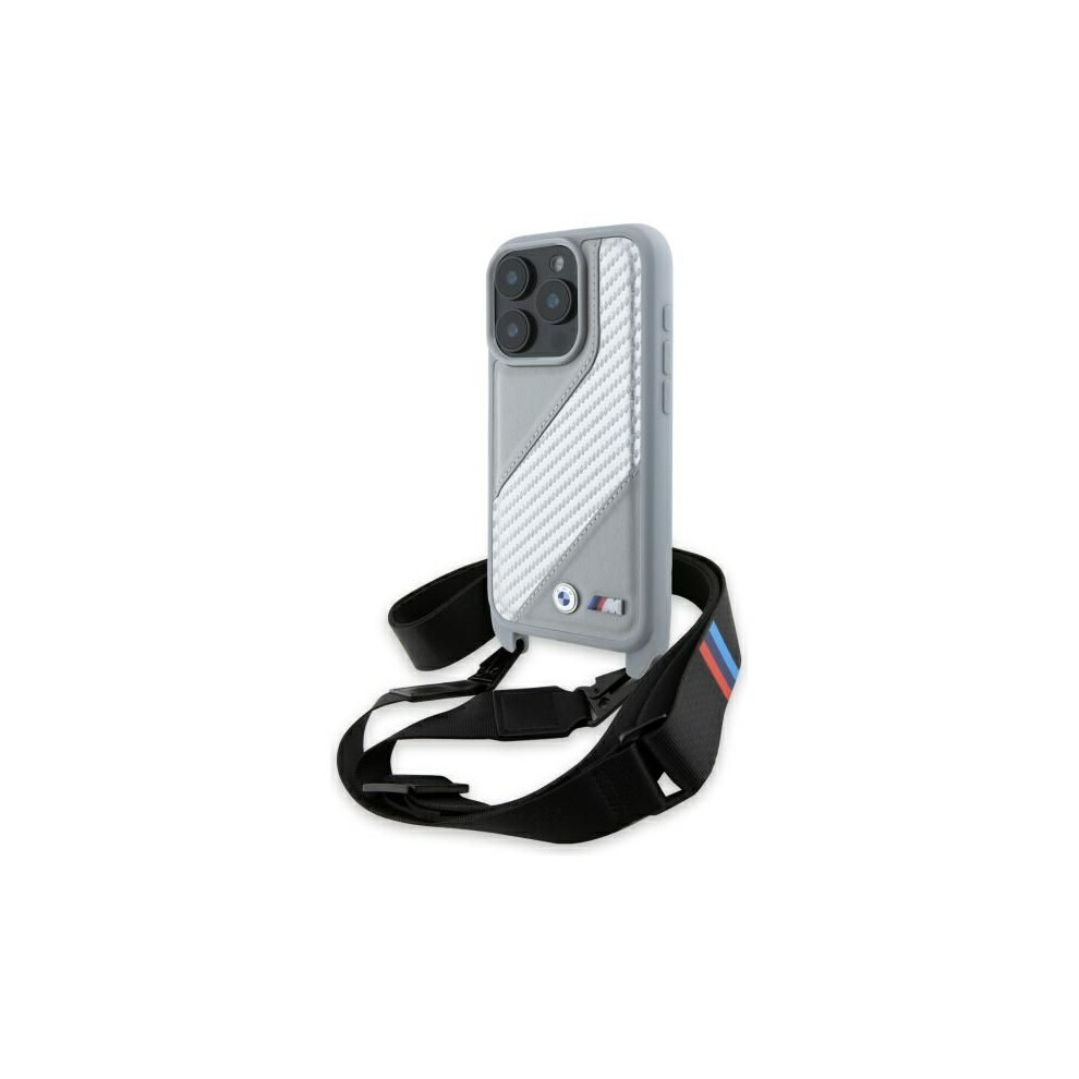 BMW M Series Carbon Stripe & Strap Case for iPhone 16 Pro Max 6.9" Grey - BMHCP16X23PSCCG