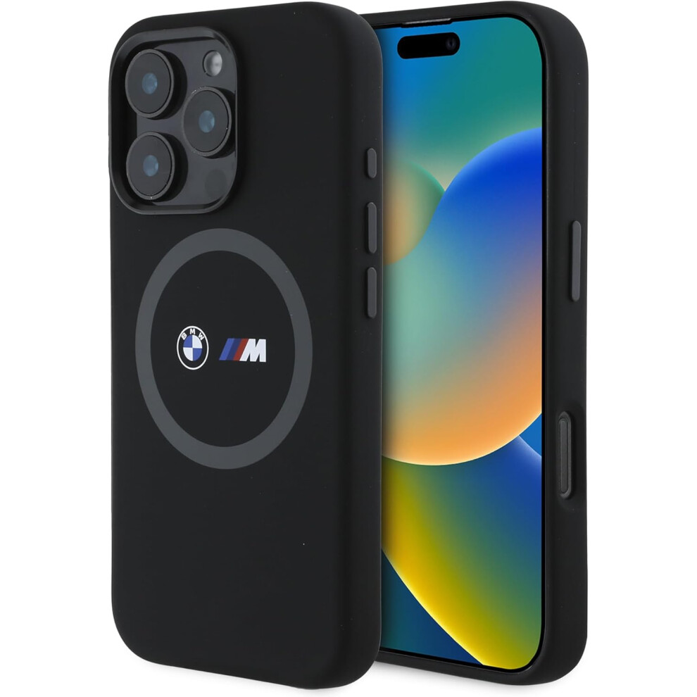 BMW M Series Silicone Printed Ring Case with MagSafe for iPhone 16 Pro Max 6.9" Black - BMHMP16X23SROK