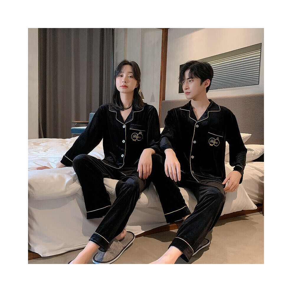 Pyjama d'hiver en velours pour couple amoureux pyjama en velours vêtements de nuit chauds manteau et pantalon-Femme bordeaux-2XL
