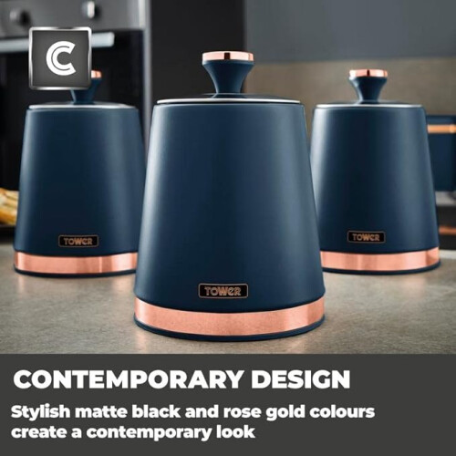 Tower Tower Cavaletto Midnight Blue Kettle 2 Slice Toaster Canisters Set 1