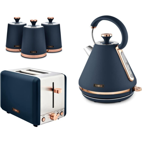 Tower Tower Cavaletto Midnight Blue Kettle 2 Slice Toaster Canisters Set
