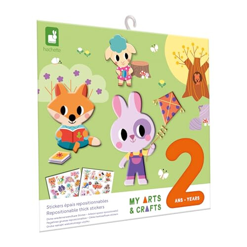 Janod Janod - My Arts & Crafts - From 2 Years - Thick Repositionable Stickers - 1 Recto-Verso Decoration and 2 Sheets of Stickers - Children's Creative