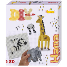 Hama Gift Box - 3D Safari | Approx. 2.500 Fuse Beads, 1 Large Square Pegboard, Printed Design Sheet, Instructions & Ironing Paper | Mosaic Decoration