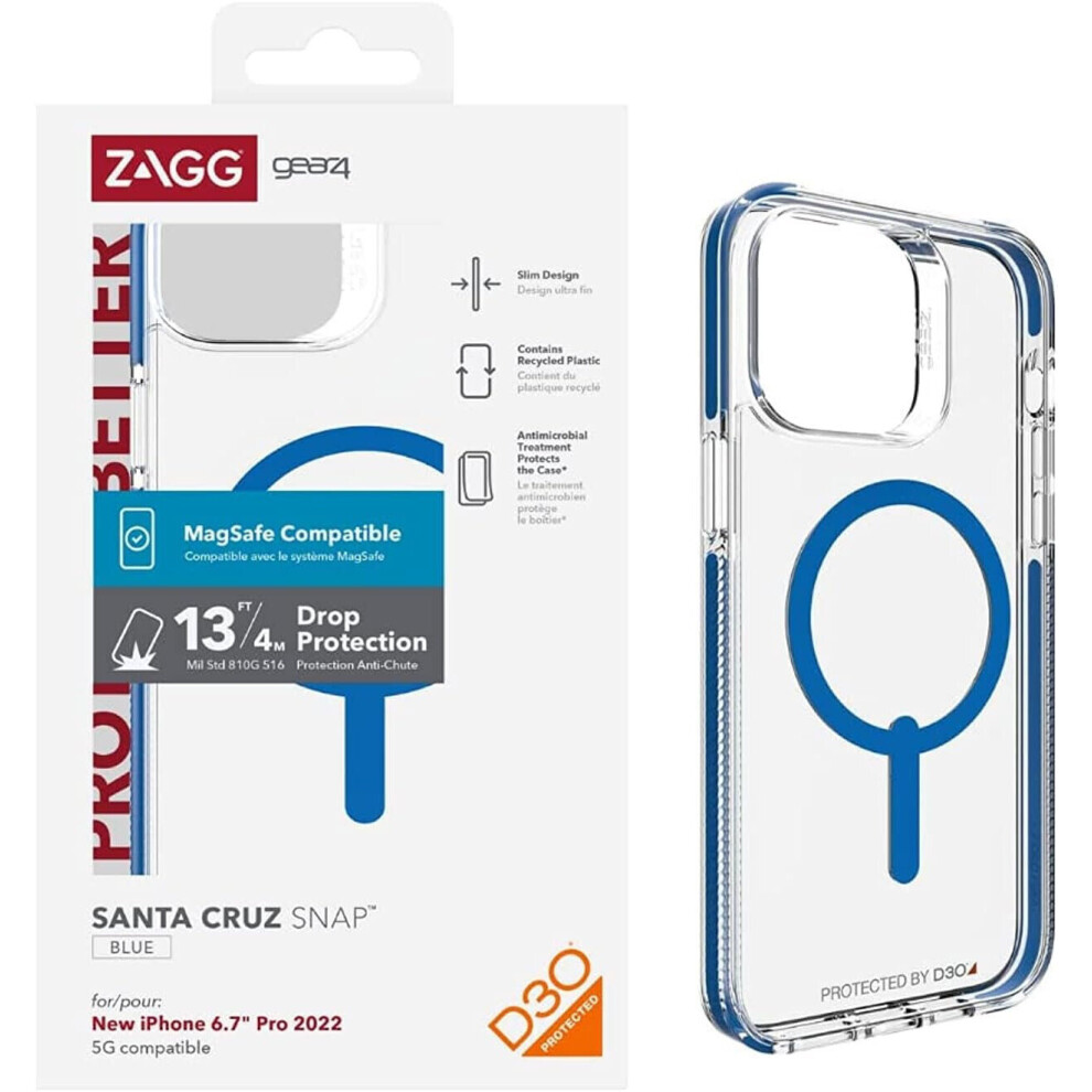 Genuine GEAR4 Case Cover for iPhone 15 Pro MAX 14 Pro MAX Santa Cruz Clear/Blue