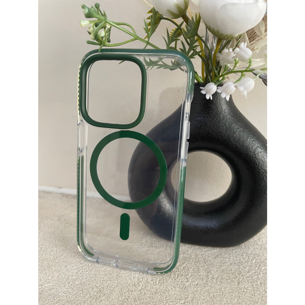 Tech21 Evo Crystal Clear Moss Green Case Apple iPhone 14 Pro MagSafe Compatible