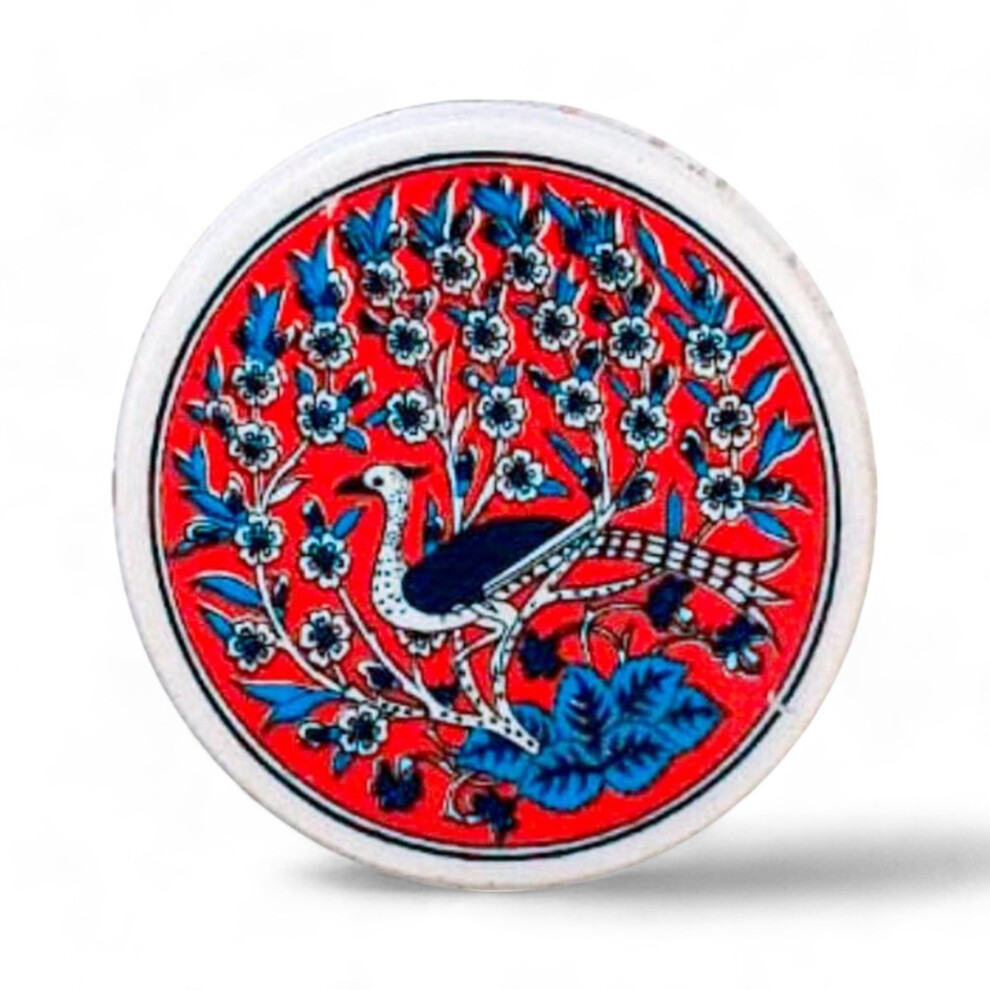 Bascuda Red Ceramic Coaster Peacock 10Cm
