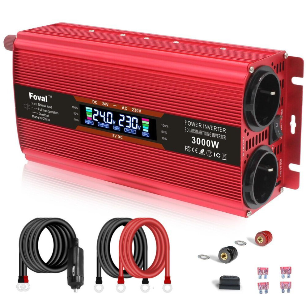(red, 24V 220V EU Socket) 3000 Watts (peak) 12v To 230v 1500 Watt Rated Power Inverter 5v 2.4a Usb Suitable For Trucks, Camping, And Home Off-grid Solar Systems.