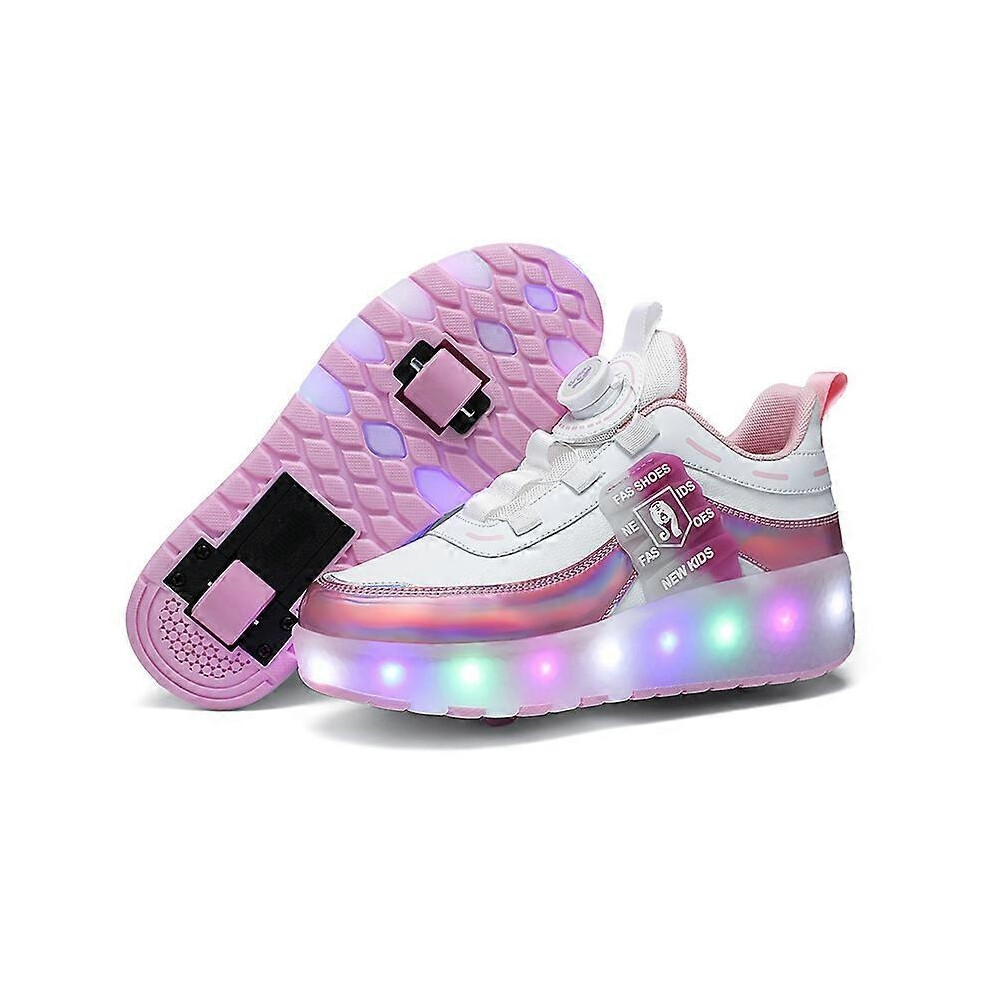 Photos - Roller Skates Kikidex  Children's  LED Skate Shoes Casual Sneakers for Boys and Girls Two Wheels with US (Pink, 31-foot length 19.5cm)