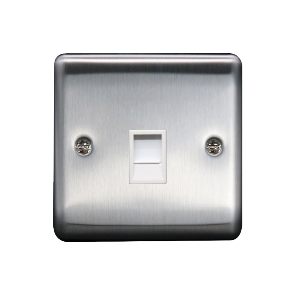 1G RJ45 Cat 5/6 Socket Brushed Chrome, White insert