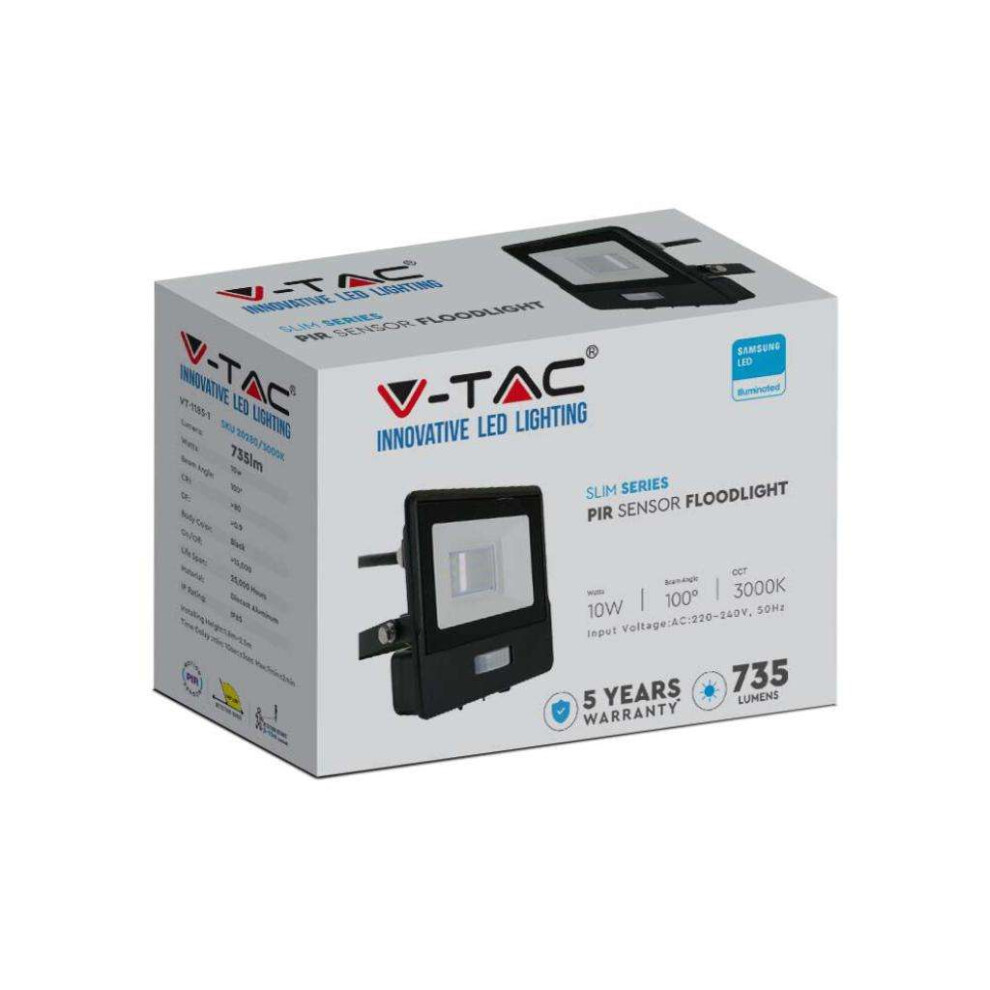 VT-118S-1 10W PIR SENSOR FLOODLIGHT WITH SAMSUNG CHIP & CABLE(1M) COLORCODE:6500K BLACK BODY