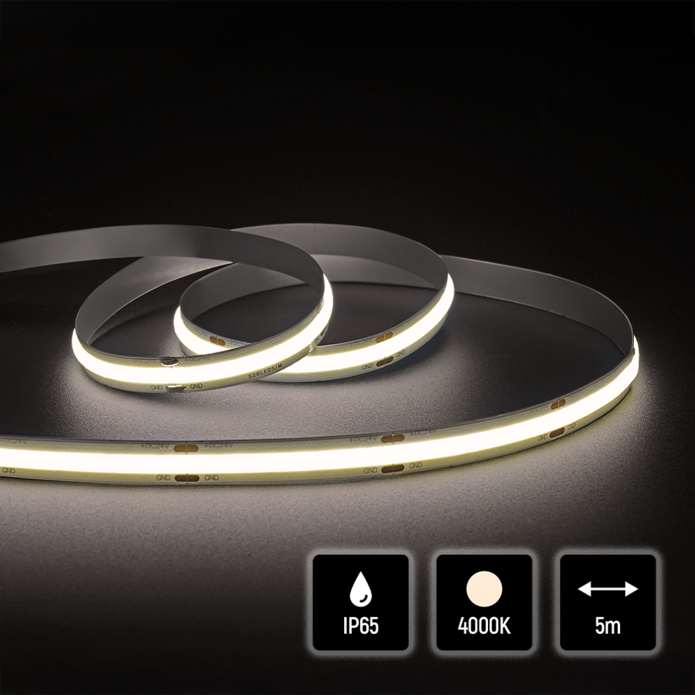 Quik Strip 15W/m COB LED Strip, 24V IP65 4000K, 528LEDS/m, 1480Lm/m, 10mm PCB, 5m