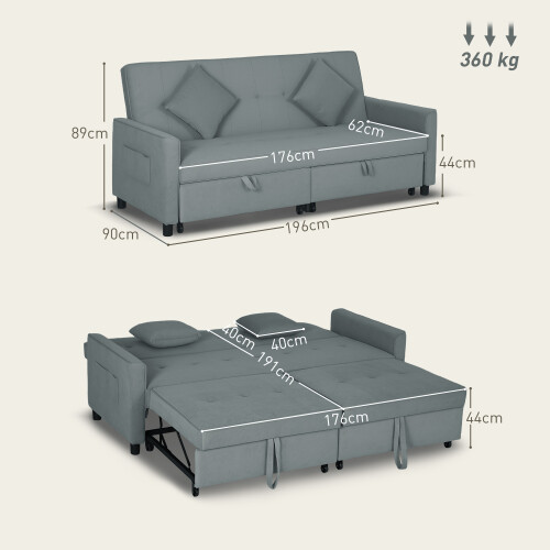 Homcom HOMCOM Reversible L-Shaped Sectional Sofa Bed with Cushions, Grey 1