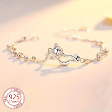(Silvery) Elegant Fox Charm Bracelet for Women, 925 Sterling Silver, No Plating - Lightweight Fashion Jewelry for Daily and Vacation Wear, Gift for Her - 6g