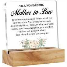 (Acrylic, 1pc) Hot sale Charming Mother-in-Law Gift - Floral Acrylic Desk Plaque with Wooden Stand | Perfect Bonus Mom Keepsake for Home or Office