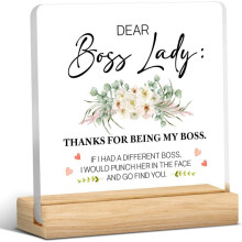(Acrylic, 1pc) Floral Appreciation Acrylic Desk Sign with Wooden Stand - Clear Boss Lady Keepsake Plaque for Home Office Decor, No Power Needed, Acrylic Frame