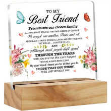 (Variant1) Chosen Family Best Friend Gift - Heartfelt Friendship Acrylic Plaque with Rustic Wood Stand - Emotional Bond Enhanced Desk Decor for Home & Office