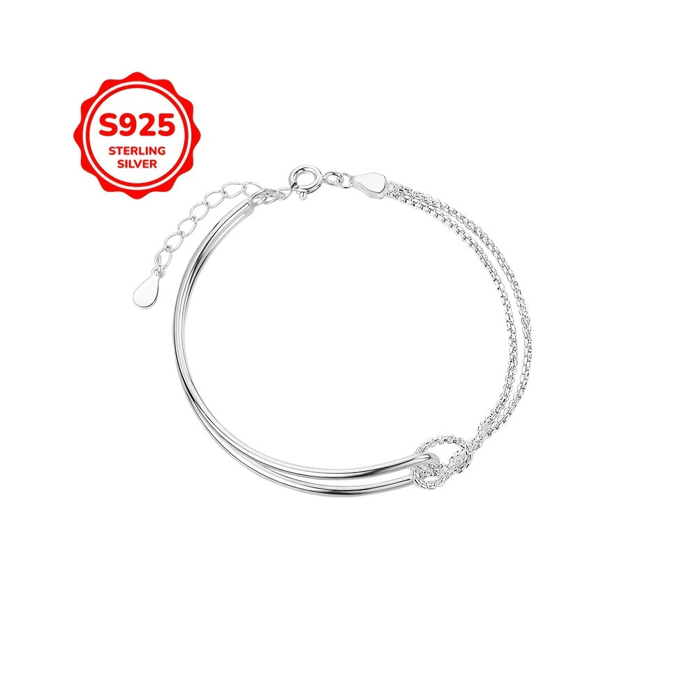 Photos - Bracelet  Hot sale Elegant 925 Sterling Silvery Double-Layered Knot  - Chic Geometric Design, Perfect for Casua(White golden)