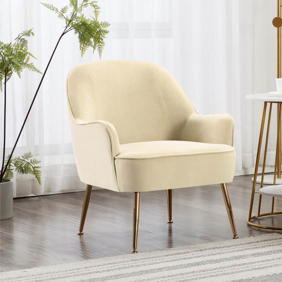Living And Home Occasional Velvet Armchair Upholstered Lounge Tub Chair With Solid Legs