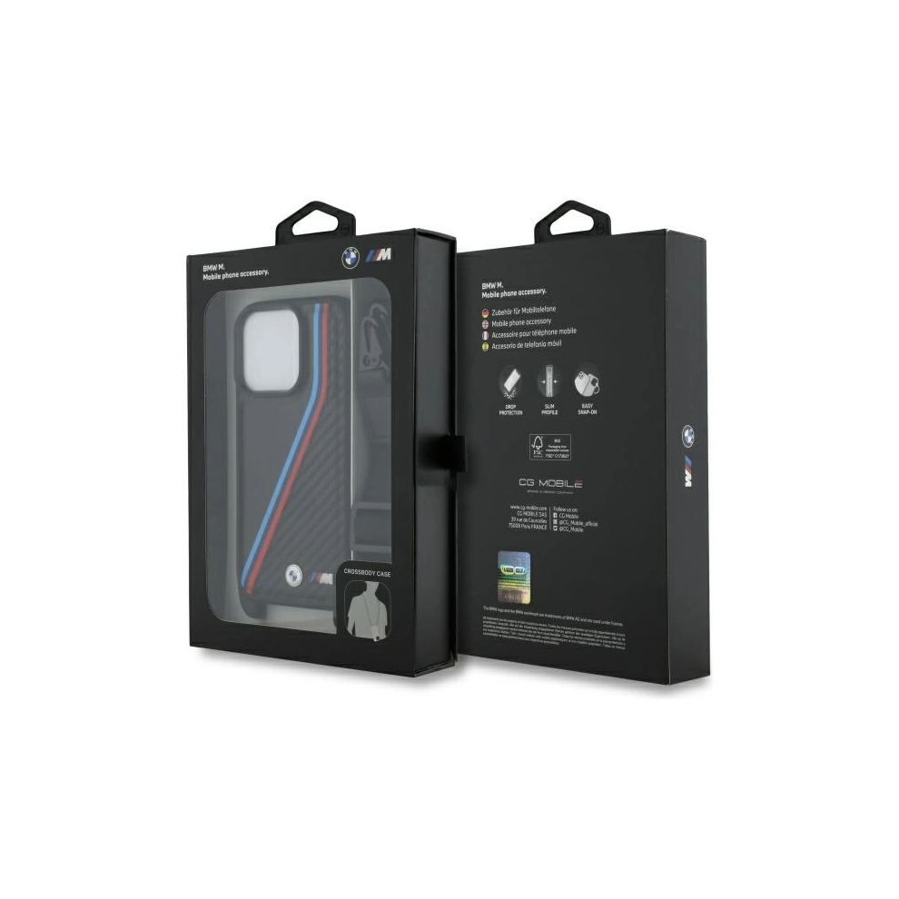 BMW M Series Carbon Tricolor Lines & Strap Case for iPhone 16 Pro Max 6.9" Black - BMHCP16X23PSVTK