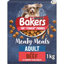 BAKERS Meaty Meals Beef Dry Dog Food 1kg, (Pack of 5)