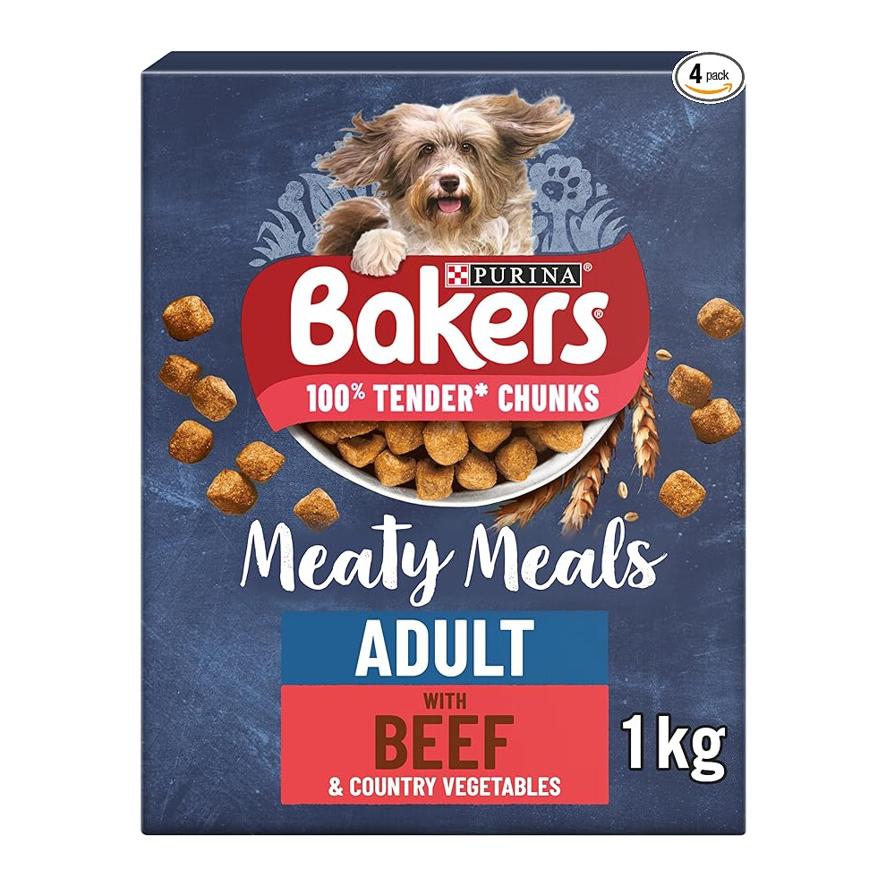 Bakers Meaty Meals Beef Dry Dog Food 1Kg, (Pack Of 5)