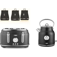 Tower Renaissance Black Kettle, 4 Slice Toaster Canisters Kitchen Set