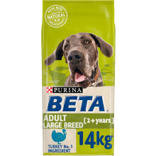Purina BETA Large Breed Turkey Dry Dog Food 14kg, Rich in Turkey, No Artificial Colours/Flavours/Preservatives, Prebiotic, Dual-Shape Kibbles