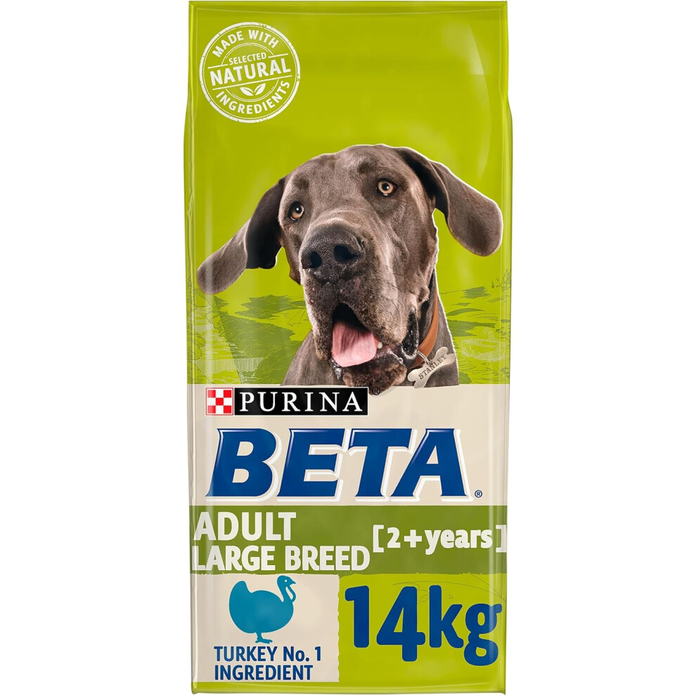 Purina BETA Large Breed Turkey Dry Dog Food 14kg, Rich in Turkey, No Artificial Colours/Flavours/Preservatives, Prebiotic, Dual-Shape Kibbles