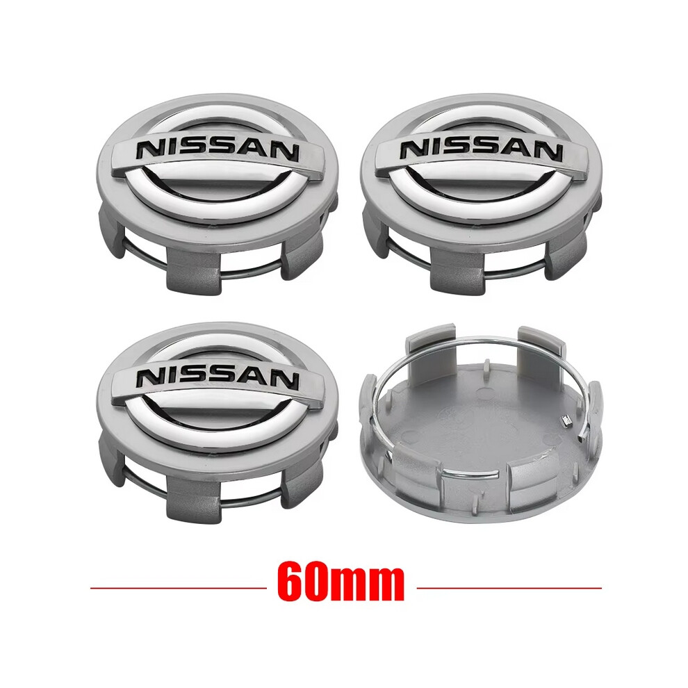 (silver-60mm) 4Pcs 54/60mm Car Wheel Center Hub Caps Rims Cover Logo For Nissan X-trail Qashqai Note Juke Sentra Patrol Leaf Tiida Accessories-image-OPC-PFWFYXG-NEW