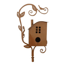 (D) Birdhouse Garden Stakes Metal Bird House with Pole Iron Art Courtyard Bird Feeder Bird Houses