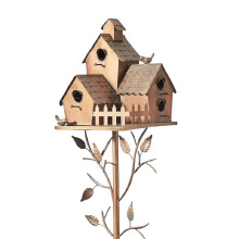 (E) Birdhouse Garden Stakes Metal Bird House with Pole Iron Art Courtyard Bird Feeder Bird Houses