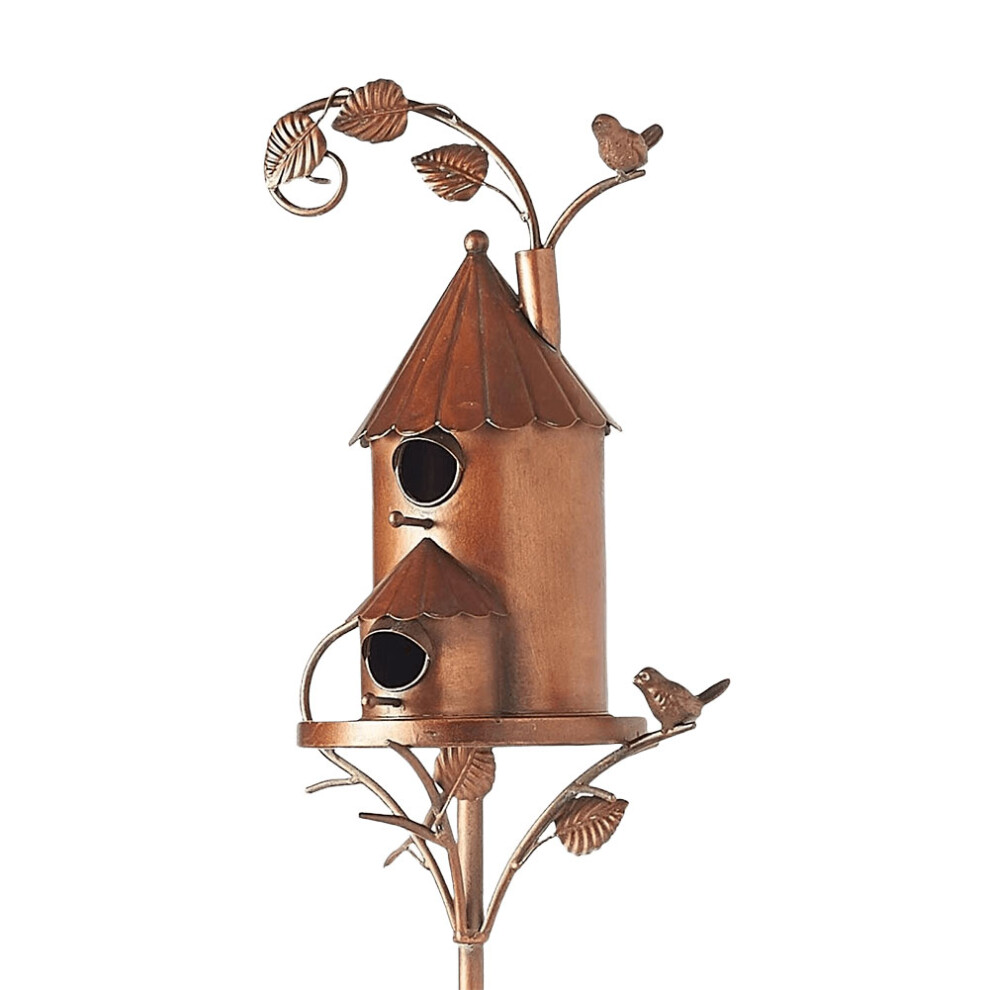 (A) Birdhouse Garden Stakes Metal Bird House with Pole Iron Art Courtyard Bird Feeder Bird Houses