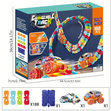 (Colorful track-188PCS) 1 Set Colorful Luminous Electric Rail Cars, Hangable Race Track Car Toy Game Set