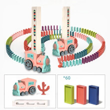 (Pink Train) 60pcs Domino Train Toy Set - Electric Domino Laying Train with Sound & Light
