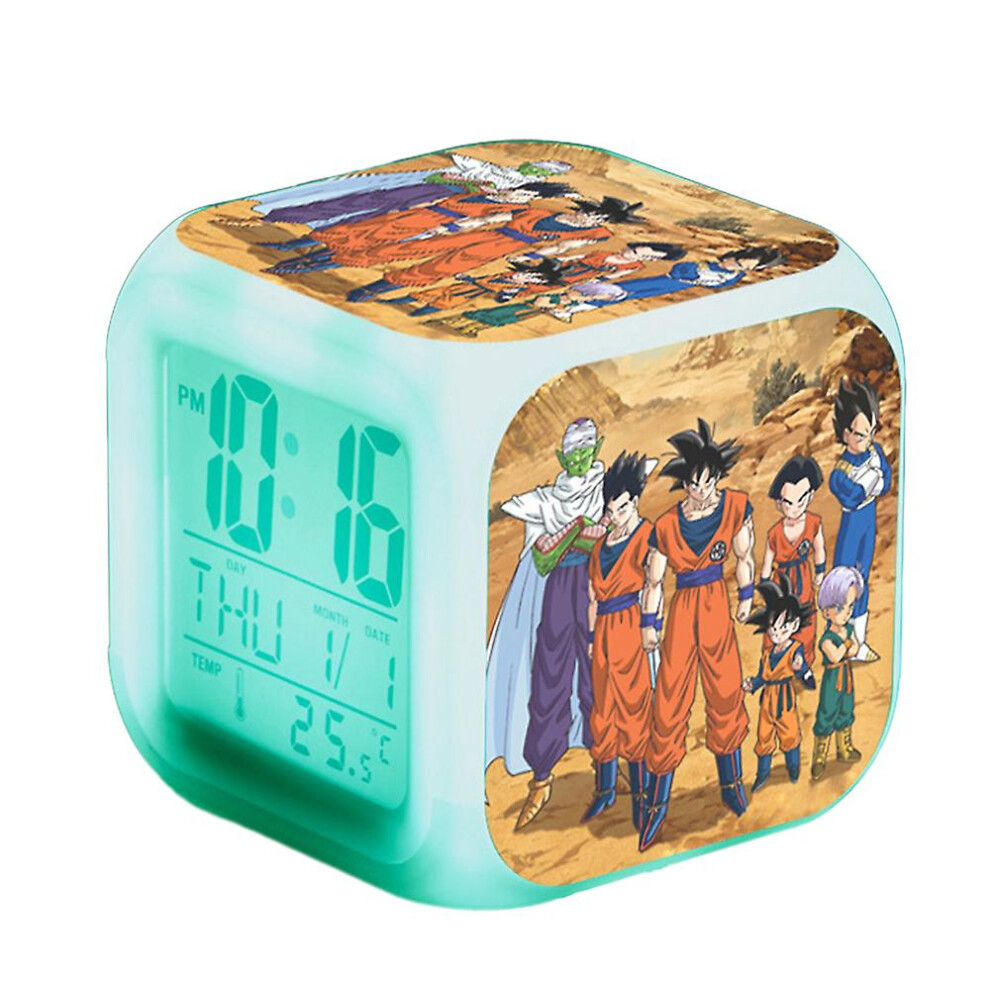 (D) Dragon Ball Led Digital Alarm Clock 7 Colorful Light Bedroom Decor With Time, Temperature, Alarm, Date For Kids Gifts