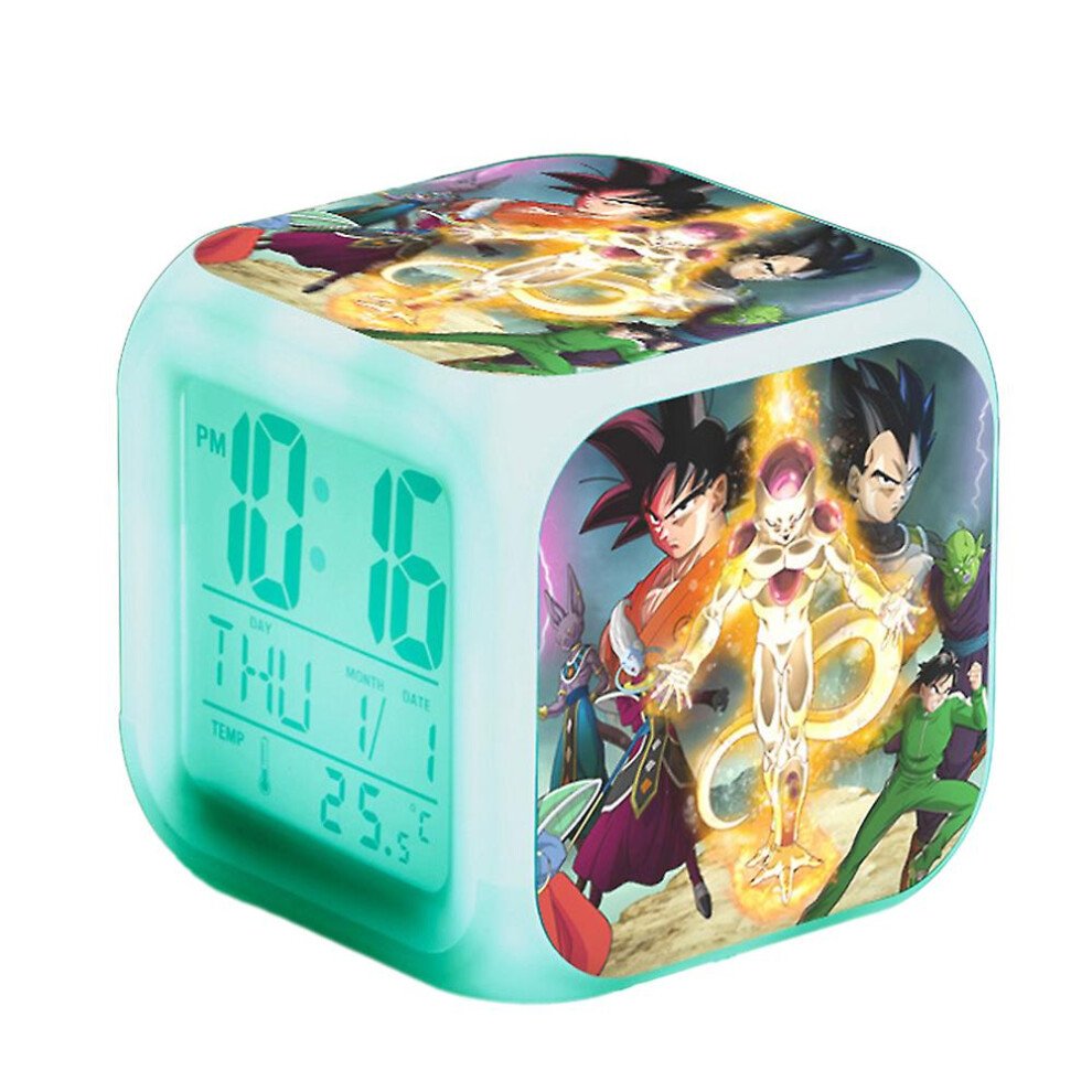 (A) Dragon Ball Led Digital Alarm Clock 7 Colorful Light Bedroom Decor With Time, Temperature, Alarm, Date For Kids Gifts