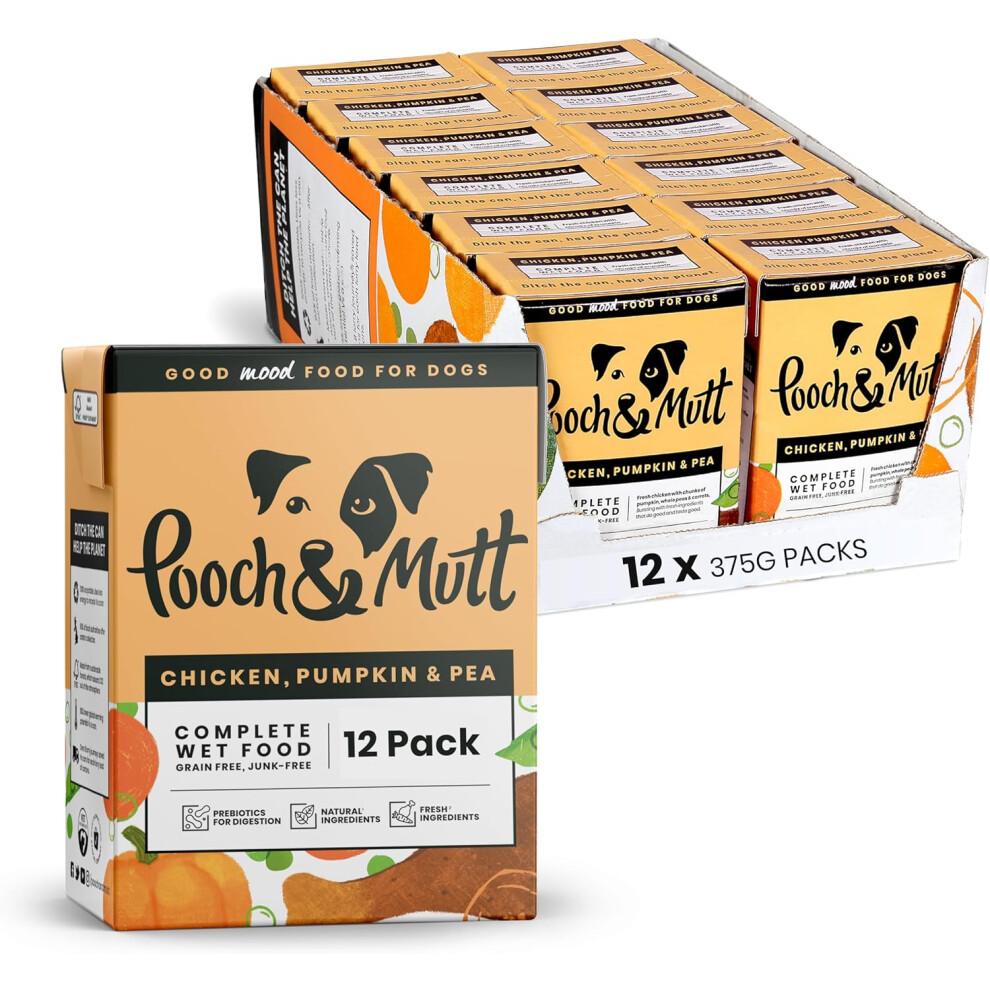 Pooch & Mutt - Chicken, Pumpkin & Pea Pack of Complete Wet Dog Food, Dry Dog Food Topper, 12x375g