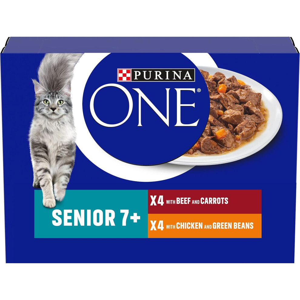 Purina One Senior 7+ Wet Cat Food Chicken and Beef 8x85G, Pack of 5