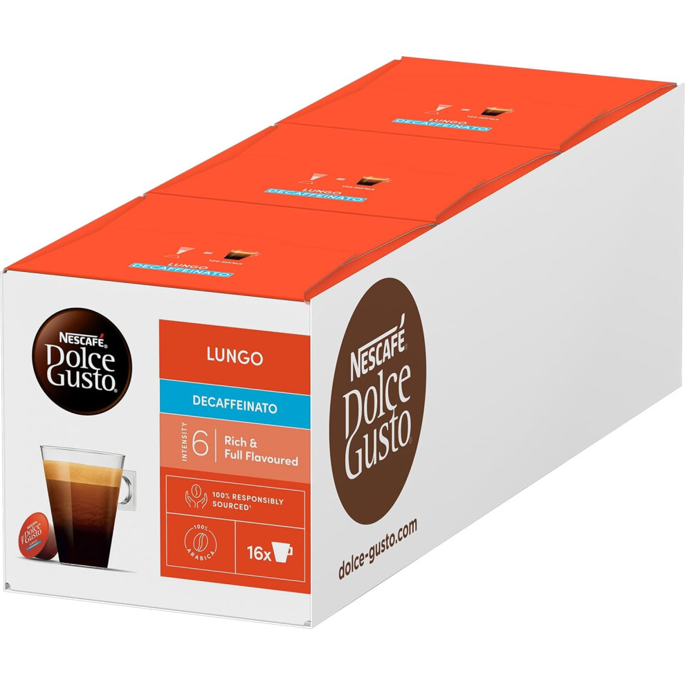 NESCAFÃ Dolce Gusto Lungo Decaf Coffee Pods - total of 48 Coffee Capsules - Decaffeinated Coffee (3 Packs)