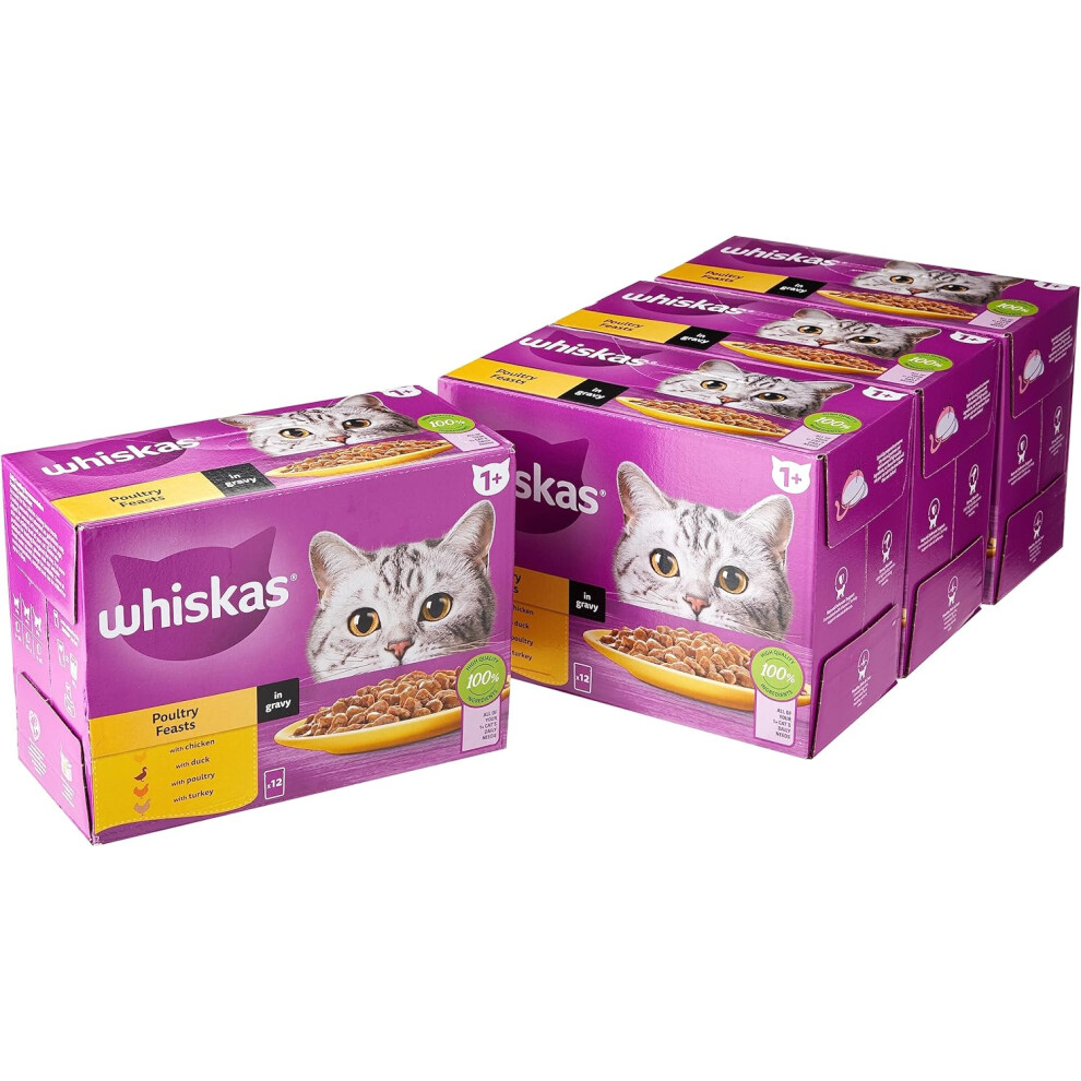 WHISKAS 1+ Cat Pouches Poultry Feasts in Gravy 4x12x85g