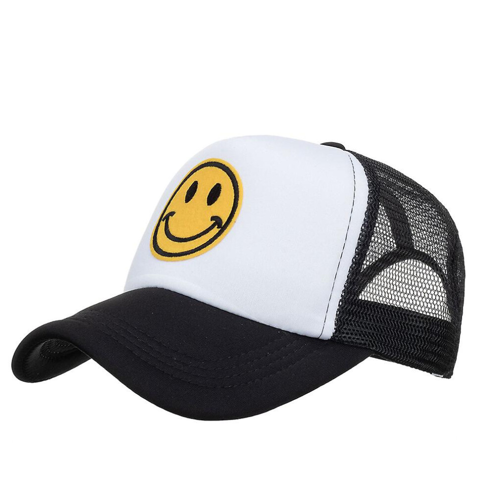 (Black and White) Unisex Smiley Face Trucker Hat Summer Adjustable Mesh Baseball Cap